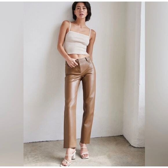 Wilfred Pants - ARITZIA WILFRED The Melina Pant Camel High Waisted Vegan Leather Pant Size 4